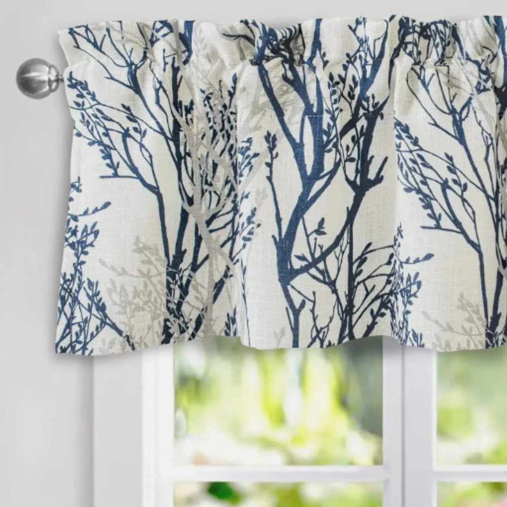 Tree Branch Linen Blend Valance Lined Thermal Insulated Curtain 52 x 24